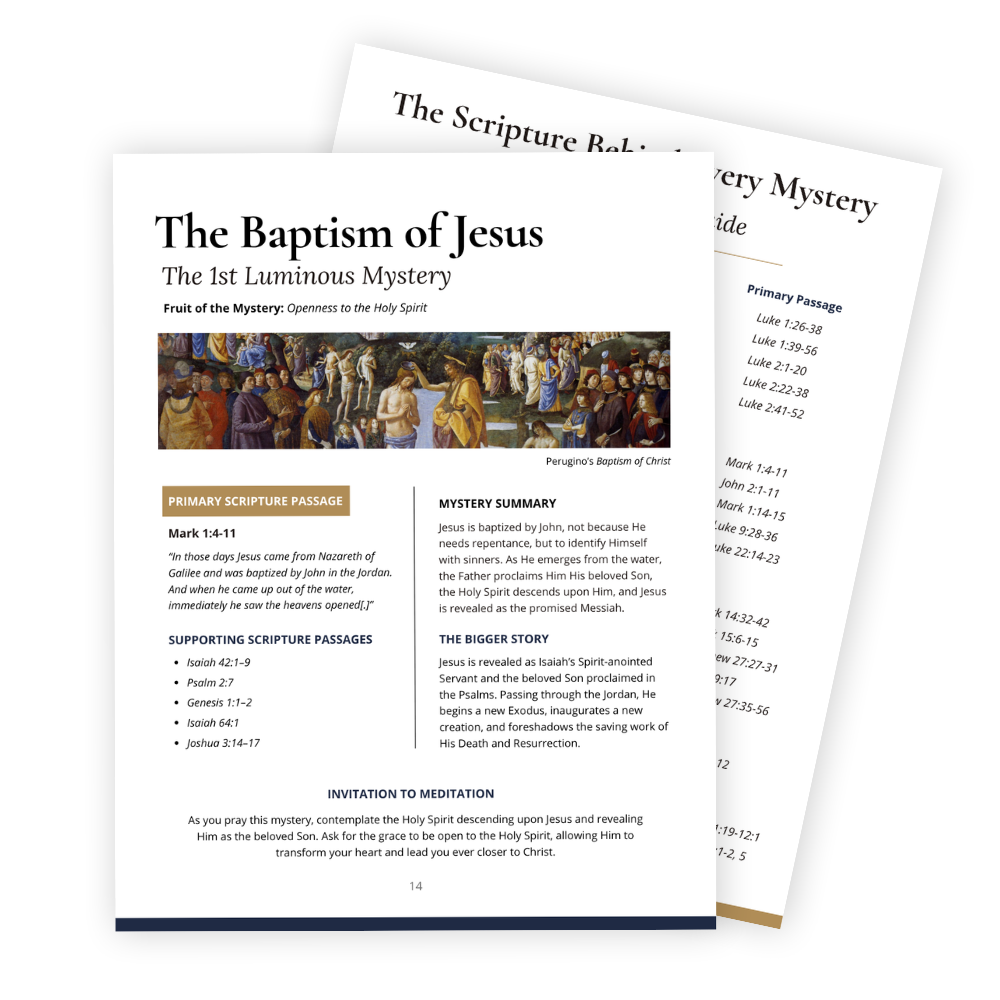 Inside bible behind the rosary Bible passages and reflections for the Baptism of Jesus Rosary mystery